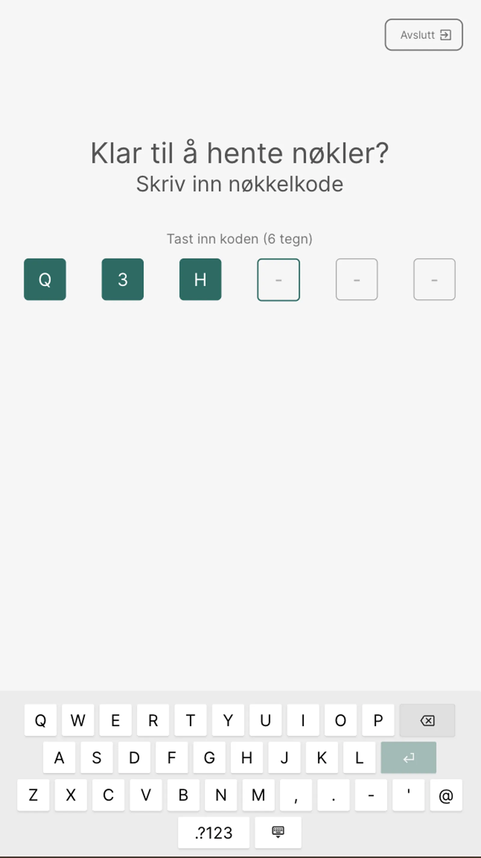 Key collection screen