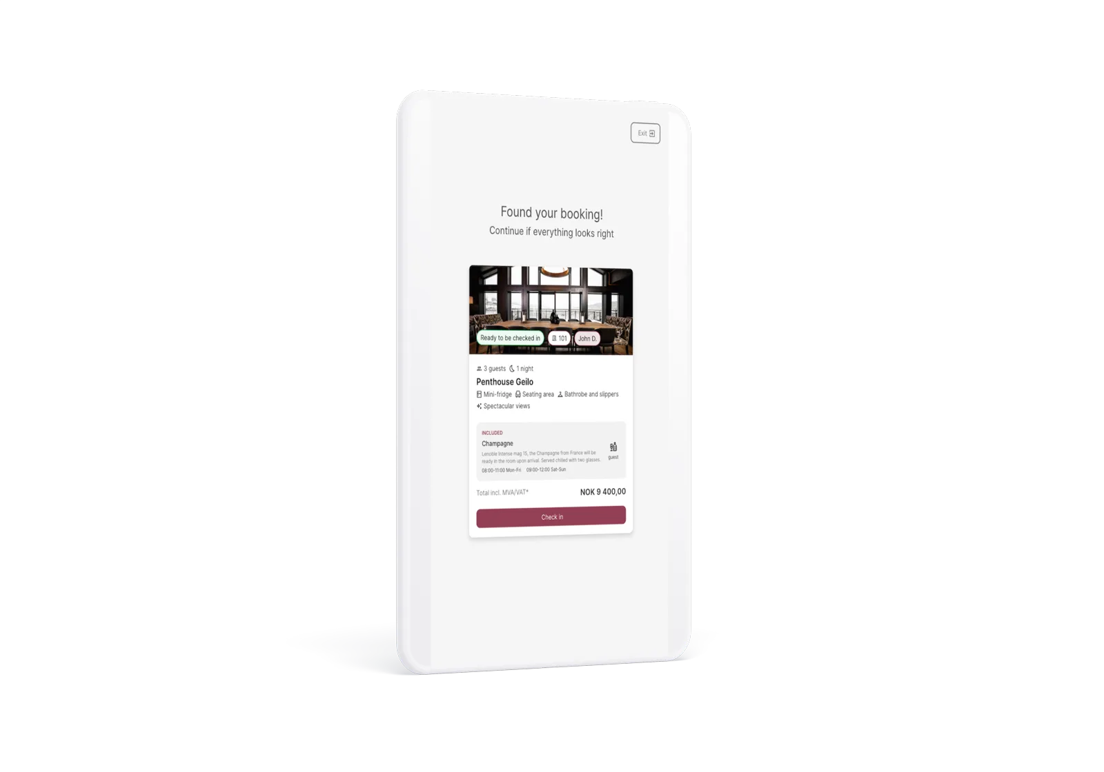 Booking confirmation screen
